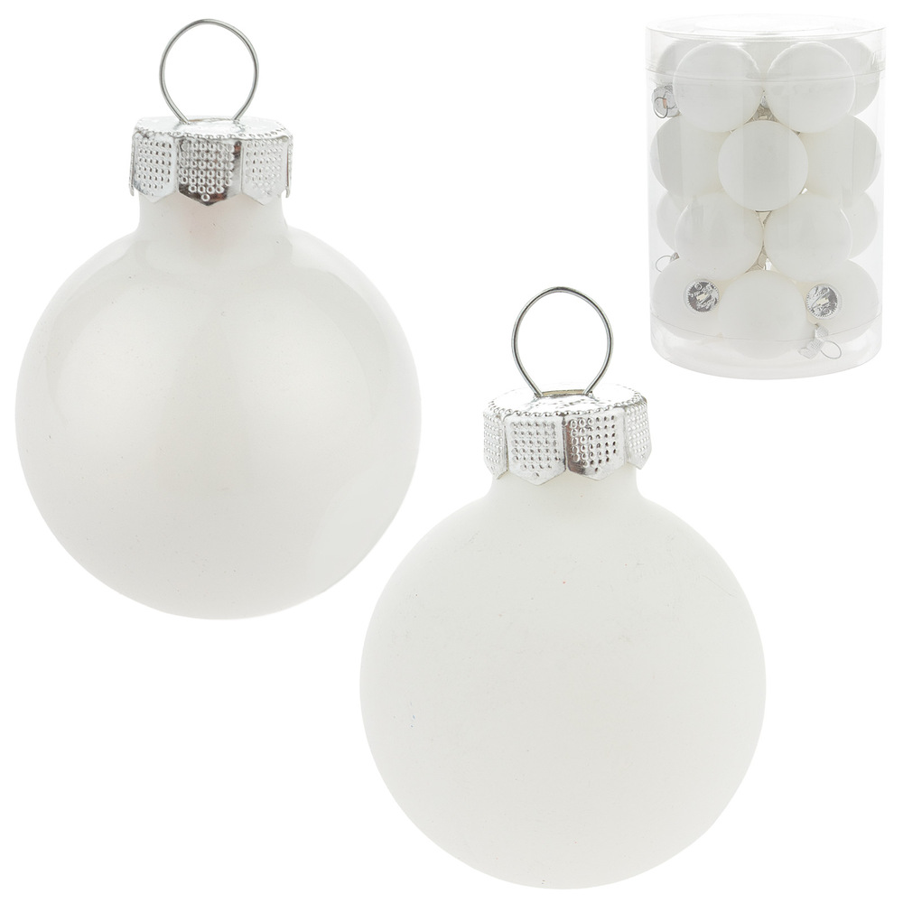 Glass christmas balls, plain , 20pcs, White